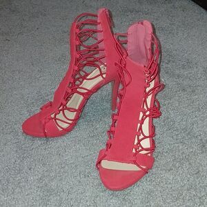 Derek Heart red sexy cutout pole party heels  Sz 9